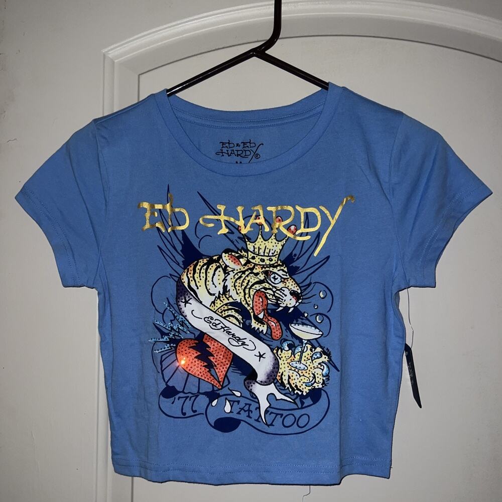 Ed Hardy Jr’s Cropped T-Shirt, M, Powder Blue